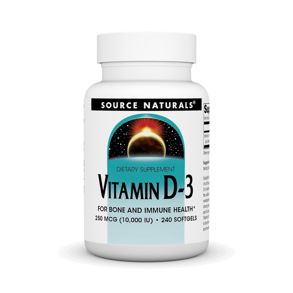 Fonte Naturals Vitamina D-3, Supporta Bone & Immune Health*, 250 mcg (10.000 UI) - 240 Softgels