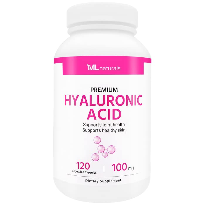 ML Naturals Premium Acido ialuronico 100 mg 120 capsule vegetali, una al giorno (4 mesi di fornitura), Qualità Premium, NSF-Certified & cGMP-Compliant.