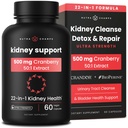 Pulire il rene Detox | 22-in-1 supplemento di supporto del rene | 25.000 mg Pillole di mirtillo estratto | Riparazioni di resistenza extra & Flush Formula Premium | Salute del tratto urinario per le donne & gli uomini | 60 capsule vegane