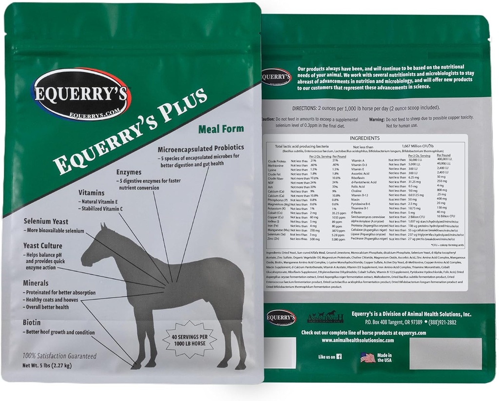 Equerry's Plus Horse Supplement - Supporto potenziato con probiotici per digestione, vitamine e minerali - Made in USA - 5 lb