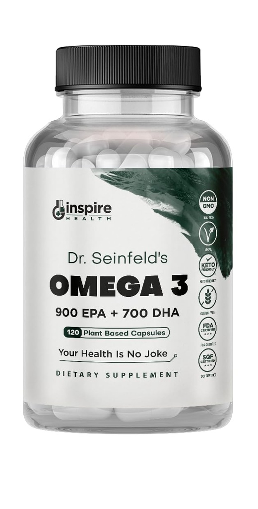 Il miglior integratore vegano Omega 3 - 120 capsule - Algae Omega 3 supplemento vegetariano - alternativa di olio vegetale a base di pesce - EPA DHA supplemento - fatto negli Stati Uniti - cuore Stress sollievo Dr. Seinfeld
