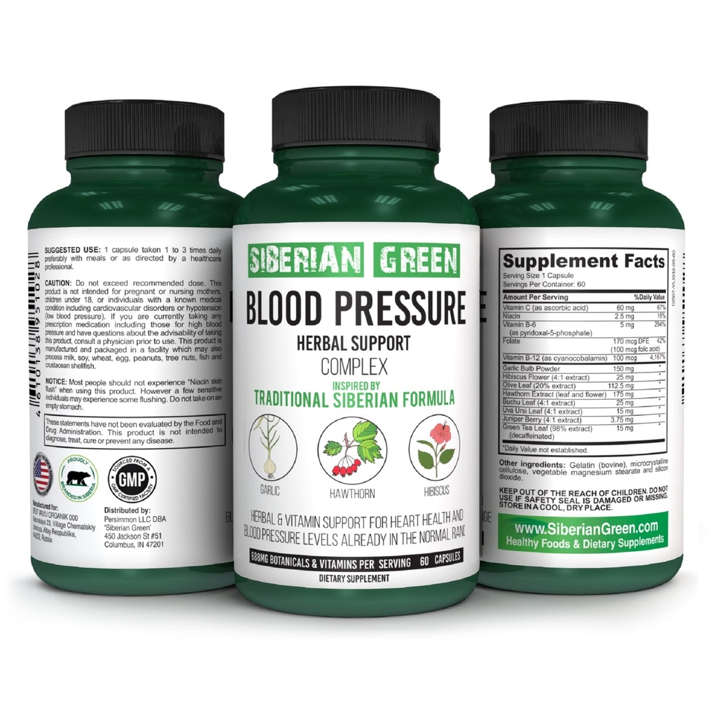 Siberian Green Blood Cardio Pressure Herbal Support - Hawthorn, Hibiscus, Aglio - 60 capsule - Formula siberiana tradizionale