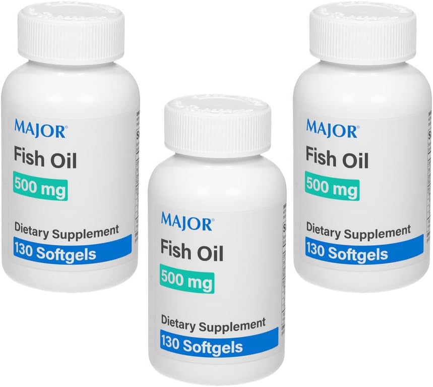 MAJOR Fish Oil 500mg Softgels - Omega-3 Fish Oil Supplement - Integratore alimentare - 130 Count (3 Pack)