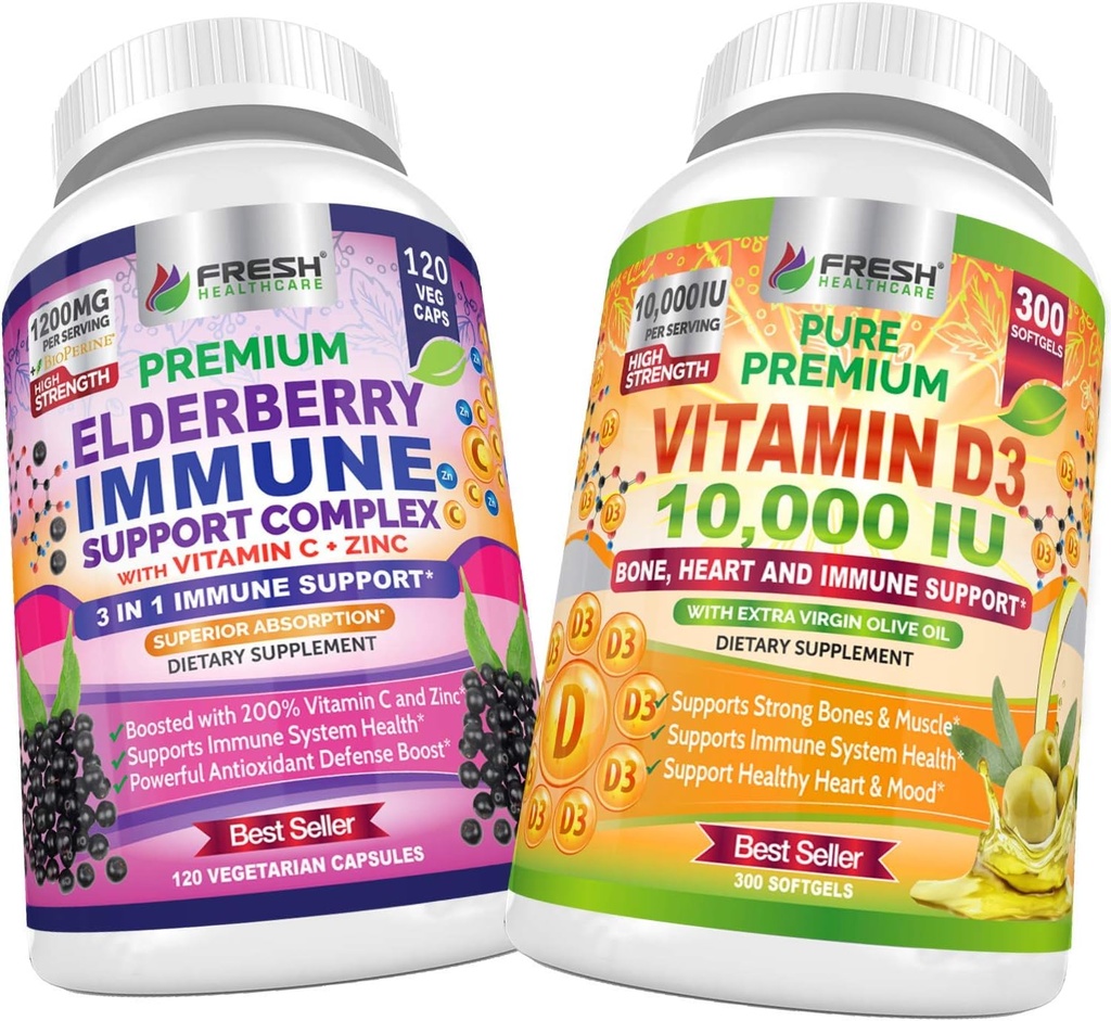 FRESH HEALTHCARE Elderberry Immune Support and Vitamin D3 10.000 IU - Bundle