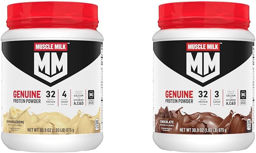 Muscolo Latte Genuine Protein Powder Bundle, Banana Crème 1.93 Pounds 12 Servings 32g Protein and Chocolate 1.93 Pounds 12 Servings 32g Protein