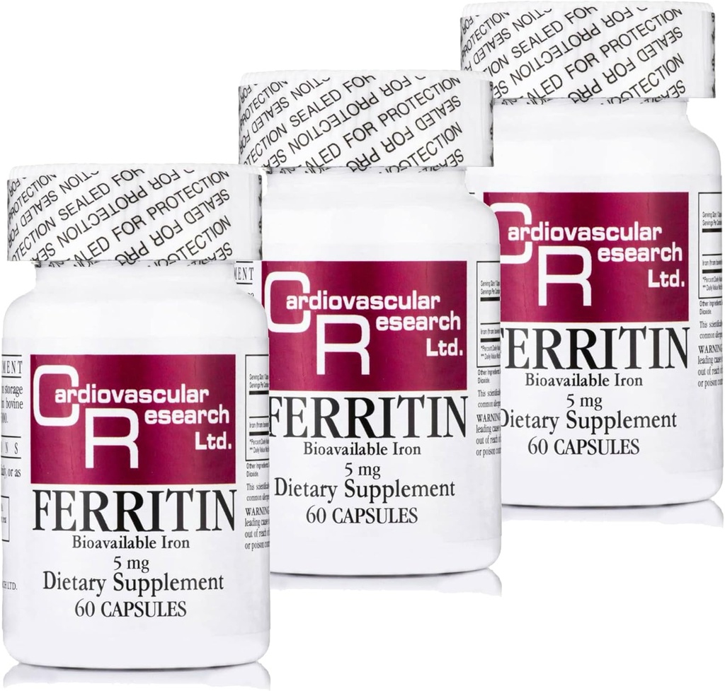 Cardiovascular Research Ferritin Iron Supplemento per le donne e gli uomini 5 mg 180 capsule - 3 bottiglia Bundle