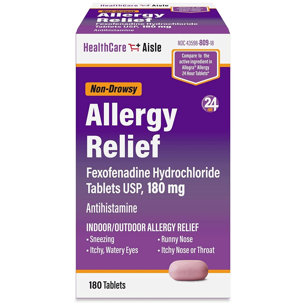 SaluteCareAisle Allergy Relief - Fexofenadine Hydrochloride Tablets USP, 180 mg - 180 Compresse - Medicina allergia, Non-Drowsy 24-Hour Relief