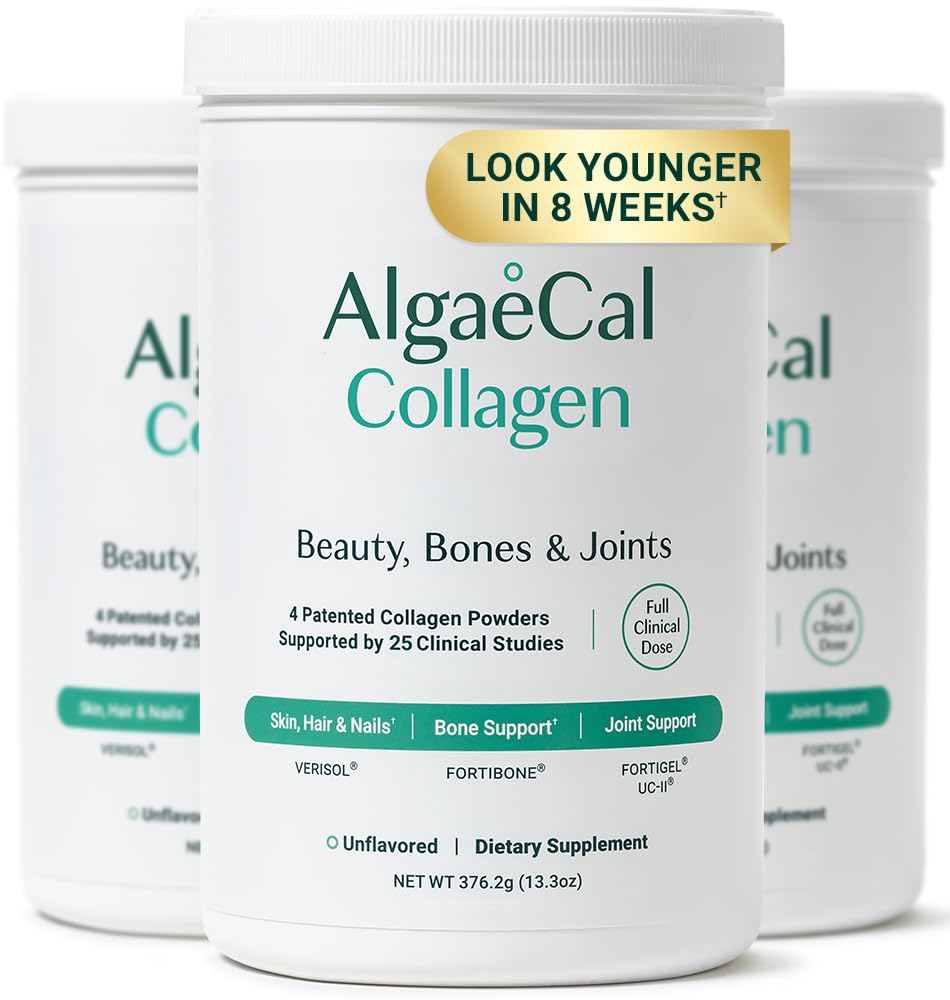 ALGAECAL Collagen - 4 Peptidi clinicamente supportati VERISOL®, FORTIGEL®, UC-II®, FORTIBONE®, Anti-invecchiamento idrolizzato Collagen Powder, 3 confezioni, Made in USA