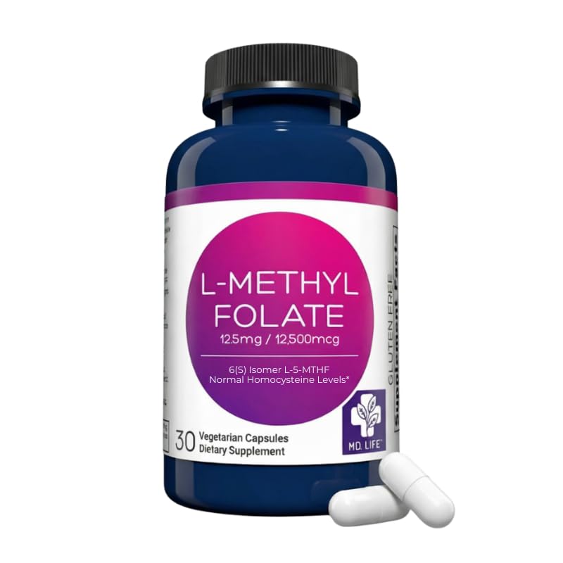 MD Life L-metilfolato 12.5 mg Supplemento - Professional-Grade Active L Methylfolate Supplemento - 30 capsule - L-metilfolato 12.5mg - Potenza massima MTHFR W / amminoacidi essenziali