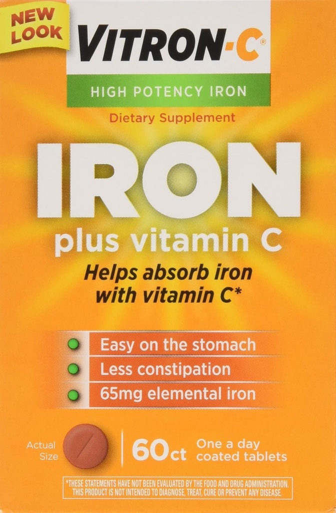 VITRON-C Ferro ad alta potenza Plus Compresse di vitamina C - 60 Ea - 3 confezione