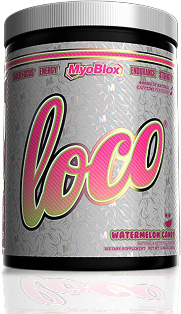 MyoBlox LOCO® Pre-Workout Nitric Oxide Booster | Supporta pompe muscolari e vascolarizzazione avanzata | per energia, messa a fuoco e intensità | 400mg di caffeina naturale per Scoop (Watermelon Candy)