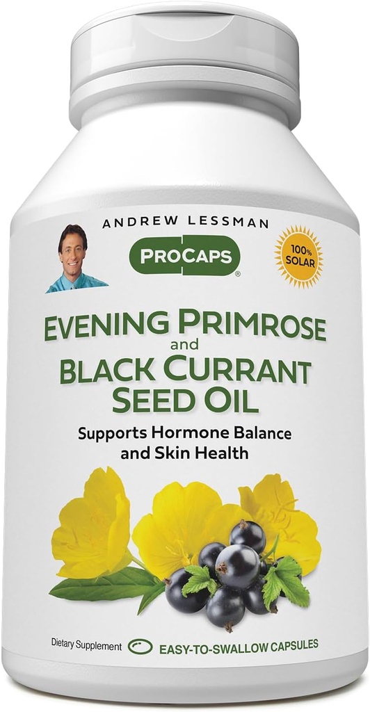 ANDREW LESSMAN sera Primrose e Black Currant Seed Oil 60 Softgels - Soothes Physical Discomfort and Mood Swings A causa del ciclo mestruale, con Gamma-Linolenic, Omega-6 acidi grassi, senza additivi