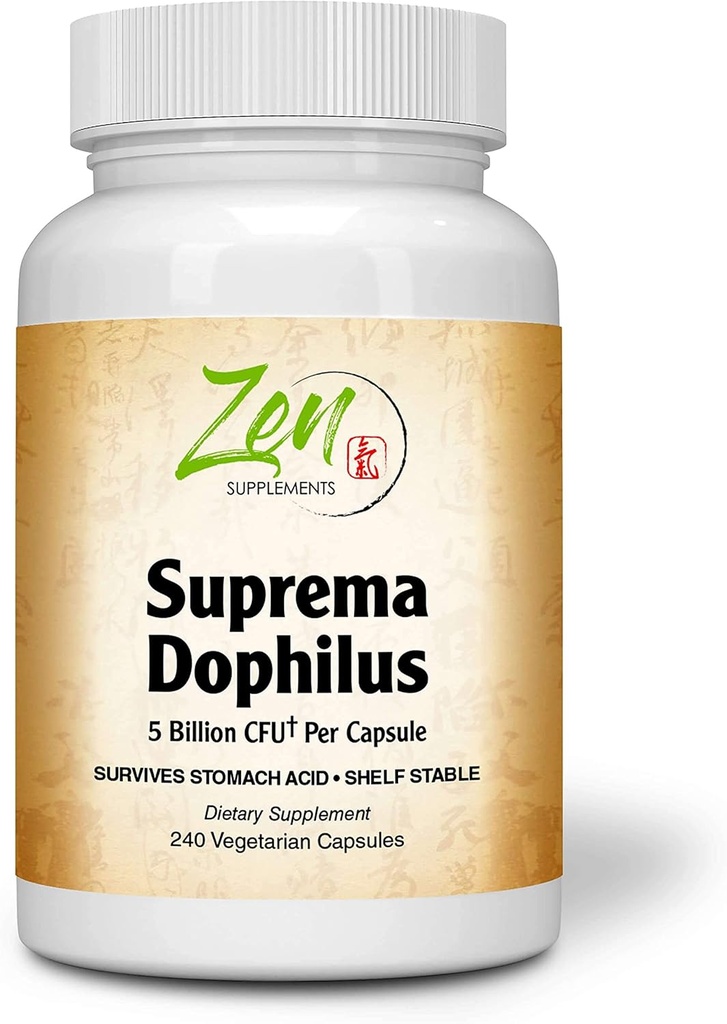 Integratori Zen - Suprema-Dophilus - 5 miliardi di CFU Probiotic - 8 Strains - Shelf Stable and Acid Resistant - Supporta la salute Gastrointestinale & Immune 240-Caps