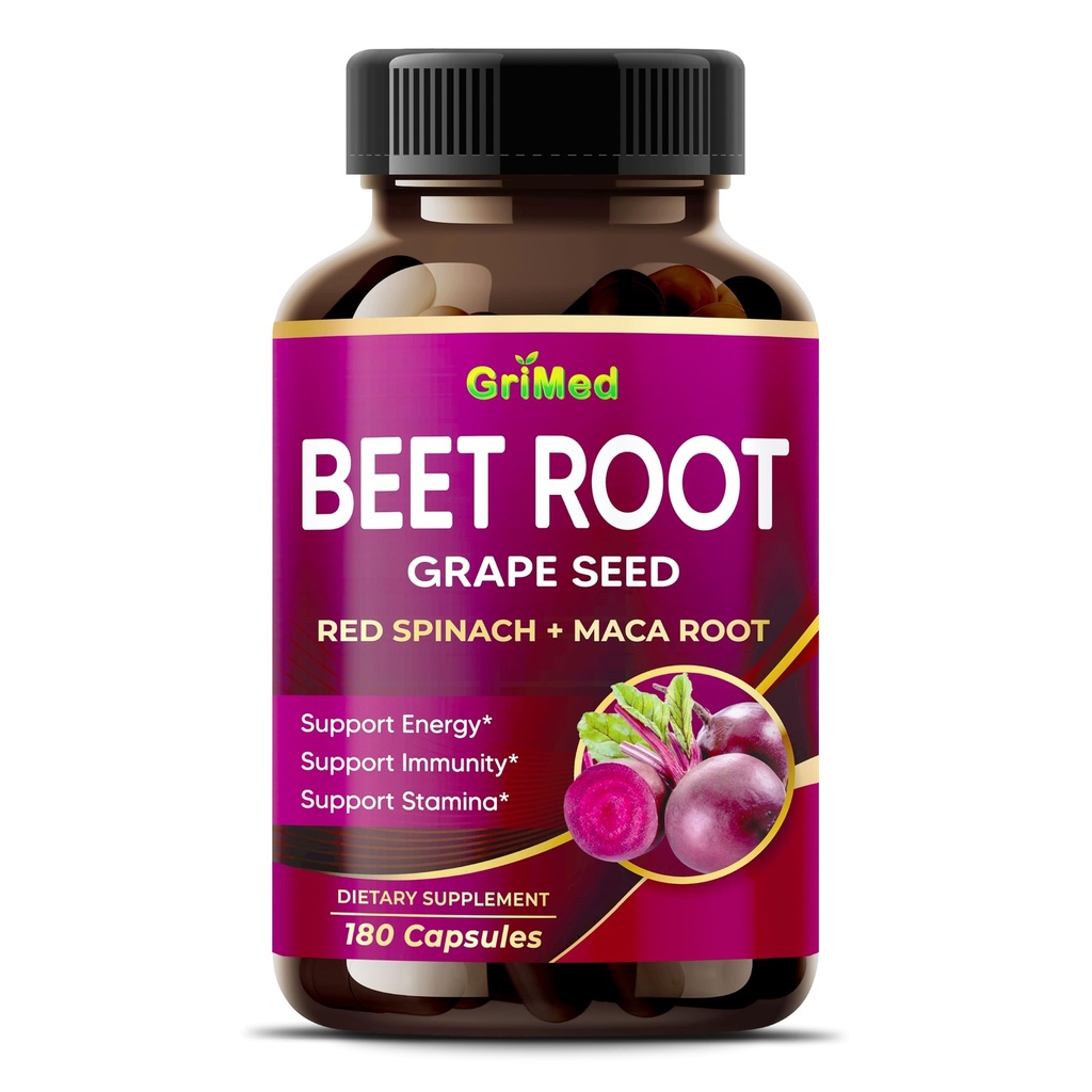 Radice di barbabietola con estratto di semi di uva, radice di Maca, spina rossa & Ashwagandha – 180 capsule vegetali