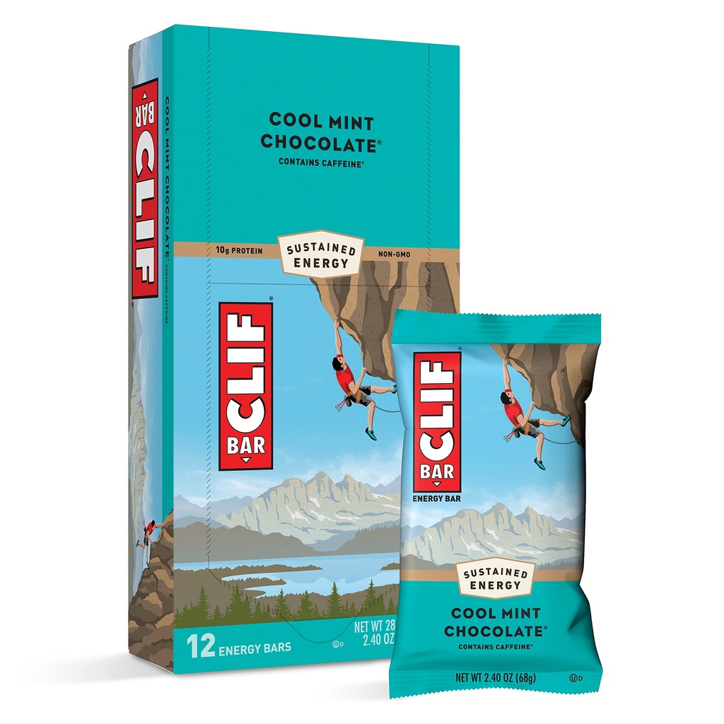CLIF BARS - Energy Bars - Cioccolato fresco di menta - Con caffeina - Realizzato con avena biologica - Cibo a base vegetale - Vegetariano - Kosher (2.4 Ounce Protein Bars, 12 Count) Packaging May Vary