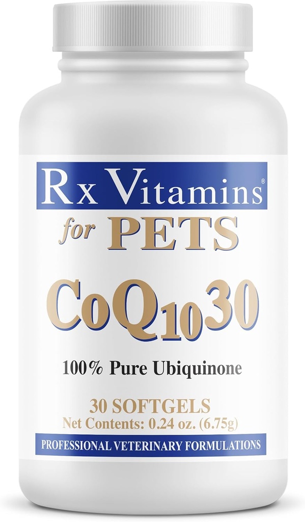 Vitamine Rx per animali domestici COQ10-30 per cani e gatti - Grado farmaceutico Ubiquinone - 30 Softgels