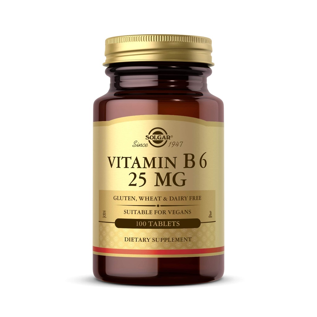 Solgar Vitamin B6 25 mg, 100 compresse - Supporta il metabolismo energetico, la salute del cuore e il sistema nervoso sano - B supplemento complesso - Vegan, senza glutine, latticini, Kosher - 100 Serve