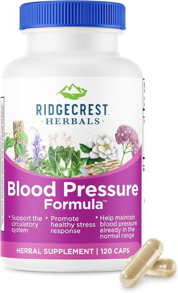 RidgeCrest Herbals Blood Pressure Herbal Formula, 12 Erbe, Poria Mushroom, Gastrodia, Gardenia, per il cuore, Vascular, Circulation Health (120 Conte)