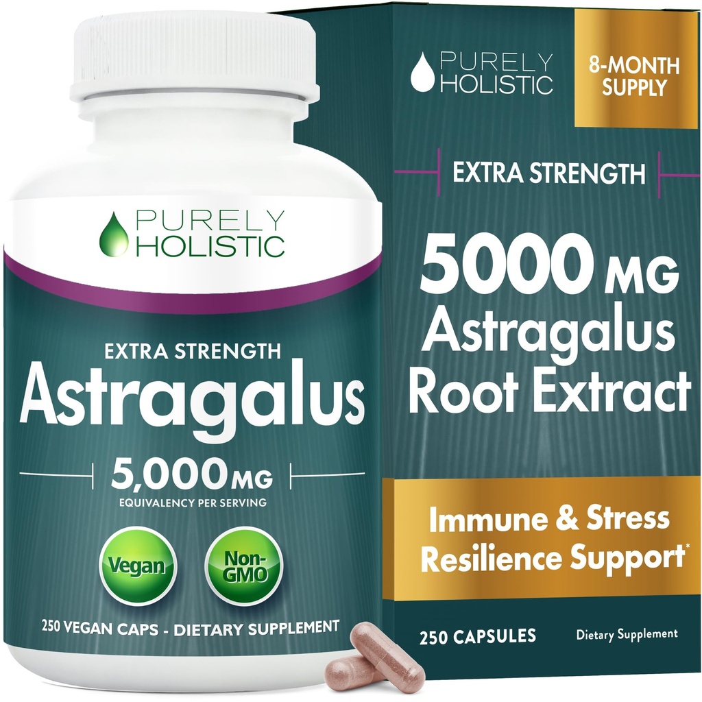 Astragalus Capsules 5.000 mg - 250 capsule, 8+ Mesi di Alimentazione - Estratto di radice di Astragalus di resistenza superiore 20:1 - Non OGM, Per vegetariani e vegani - Supporta il sistema immunitario e cardiovascolare