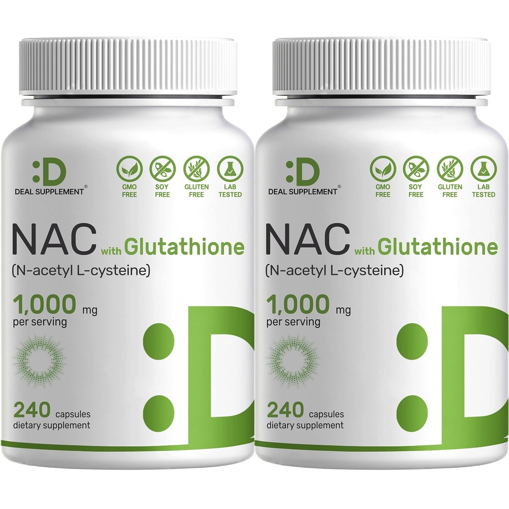 2 Pack NAC Supplemento (N-Acetyl Cysteine) 1.000 mg Servire con Glutathione ridotto, 480 capsule