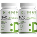 2 Pack NAC Supplemento (N-Acetyl Cysteine) 1.000 mg Servire con Glutathione ridotto, 480 capsule
