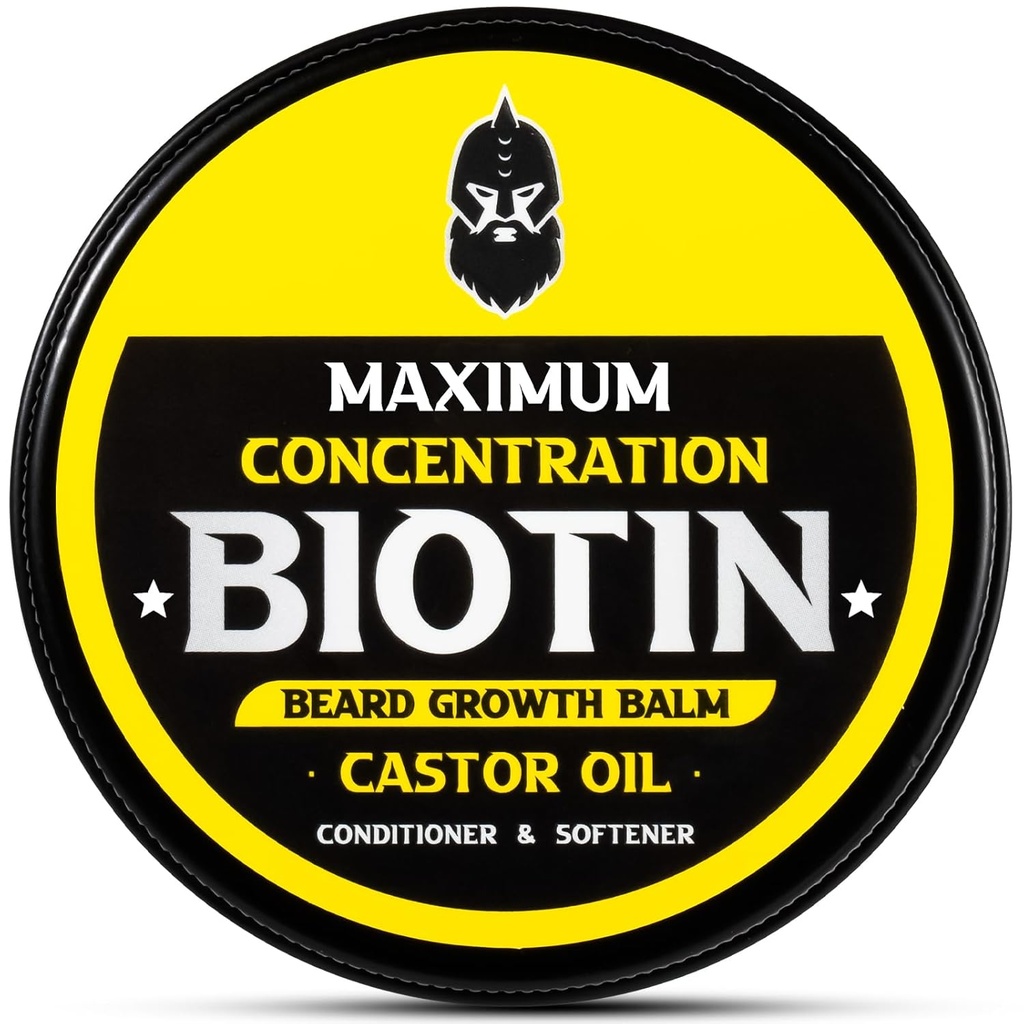 Balm del cuscinetto, BIOTIN di concentrazione massima, con olio di ricino e oli di Argan & Jojoba, promuove la crescita del cuscinetto, stili, resiste & Softens Beards & Mustaches, 2 oncia, legno di sandalo