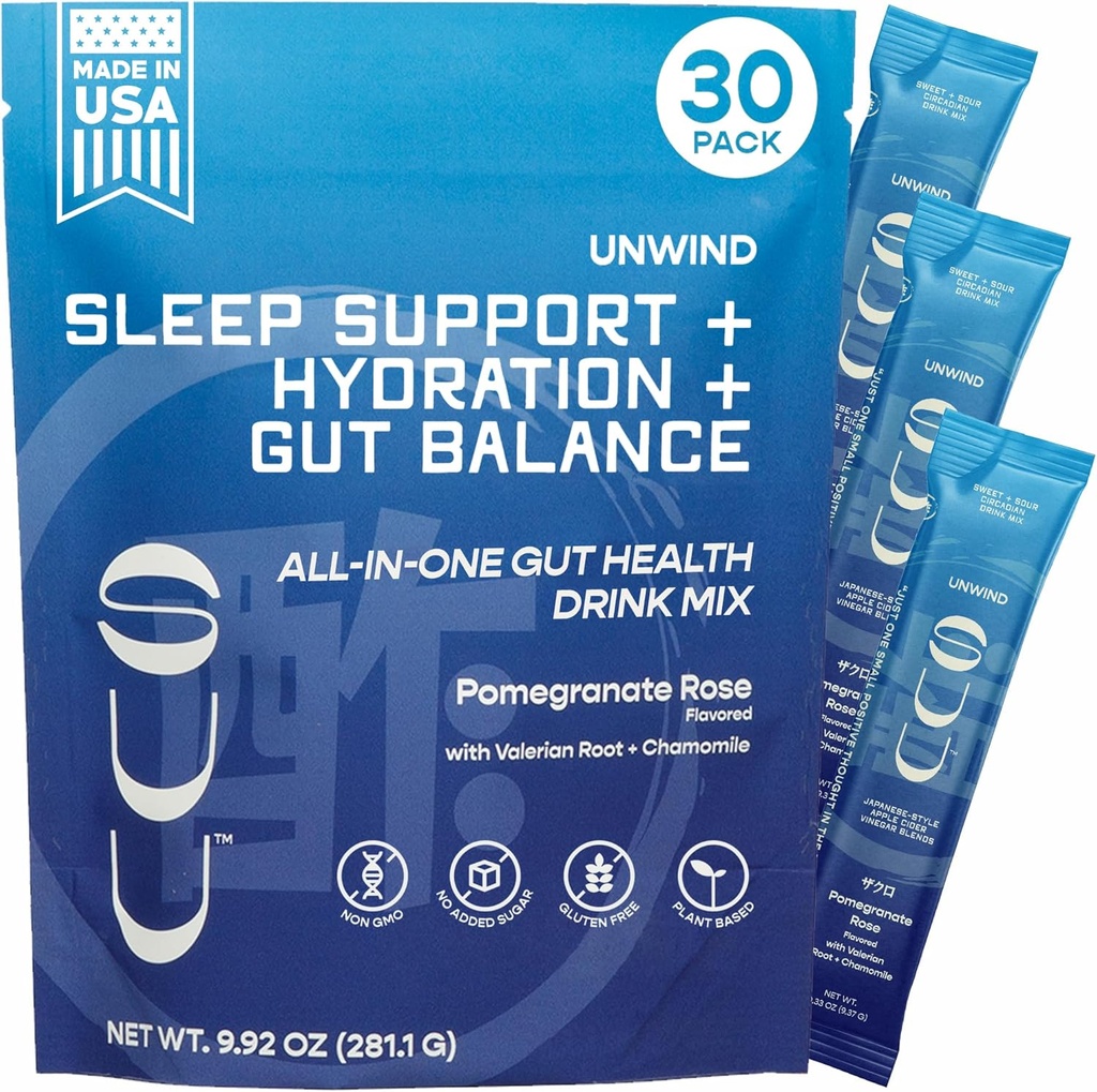 Unwind Gut Health Drink Mix|Apple Sider Vinegar Prebiotico,Probiotici Salute Digestiva per le donne & Men|Melatonin-Free, Radice vegetariana,Chamomile|Relaxation Sleep & Hydration|Promegranate Rose,30 Servings