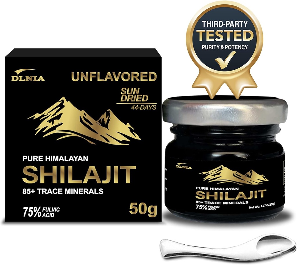 Autentico Shilajit Pure Himalayan Organic Shilajit Resina Supplemento- Oro+ Grado con 85+ Minerali di Trace con 75% Acido Fulvico, Energy & Immune Support, Pure Shilajit per Uomini e Donne, 50g