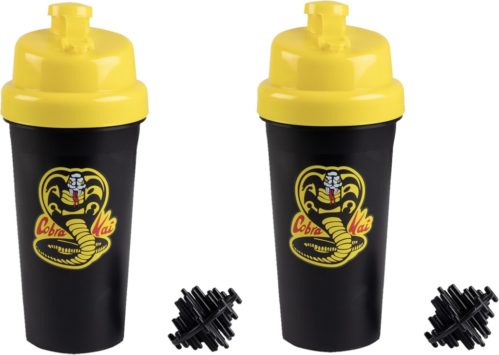 Karate Kid Cobra Kai 25oz Protein Shaker Bottiglie per miscele di polvere - Confezione da 2 - Vite a prova di leak sui coperchi - Lavori per limooti, Bevande di energia, Miscele di allenamento, Shakes - Licenza ufficiale