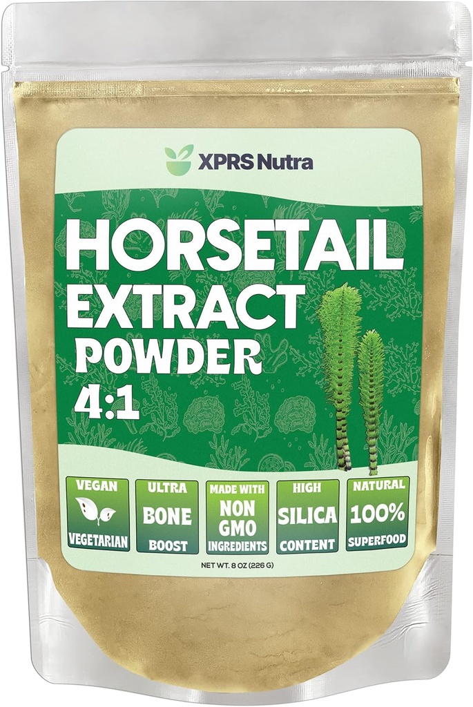 XPRS Nutra Estrarre la polvere per capelli, unghie e ossa - Polvere di radice di coda di cavallo ad alta potenza - alto contenuto di silice per i risultati massimi - Estratto di orso amichevole vegano (8 oz)