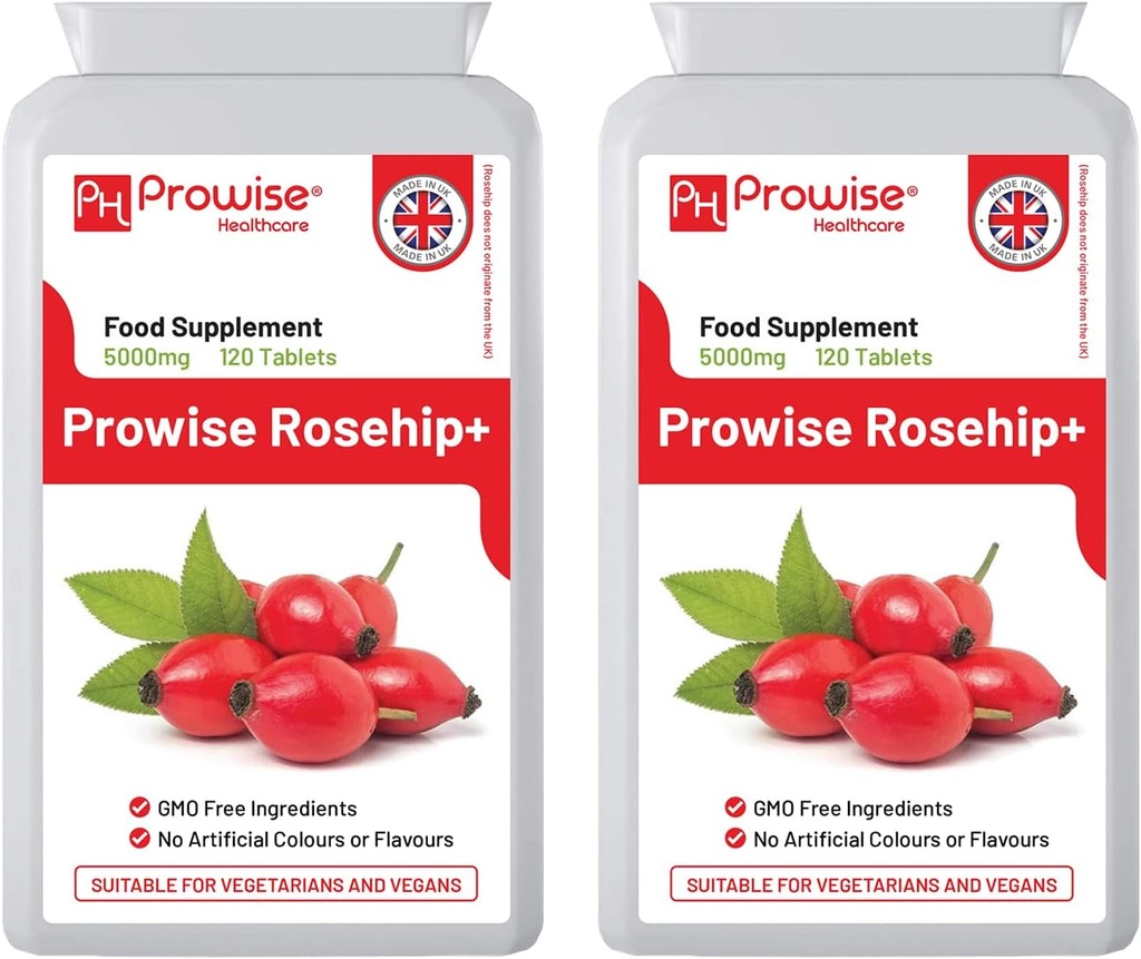 Rosehip Health+ (pacchetto di 2) 5000mg 120 compresse - UK Prodotto GMP Qualità Garantita - Adatto per Vegetariani & Vegani da Prowise Healthcare