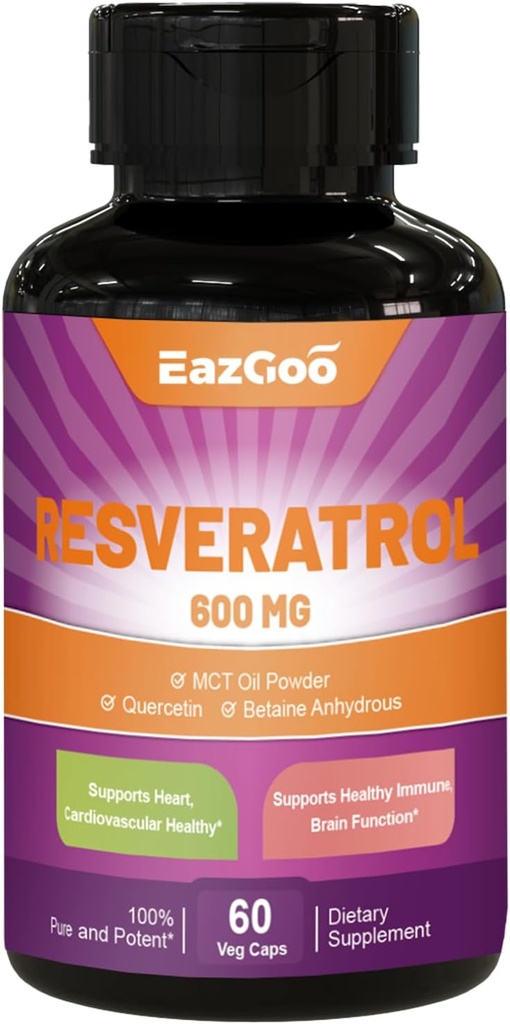 Resveratrolo 600 mg, Trans-Resveratrolo Supplemento, Antiossidante assistenza sanitaria, 60 capsule