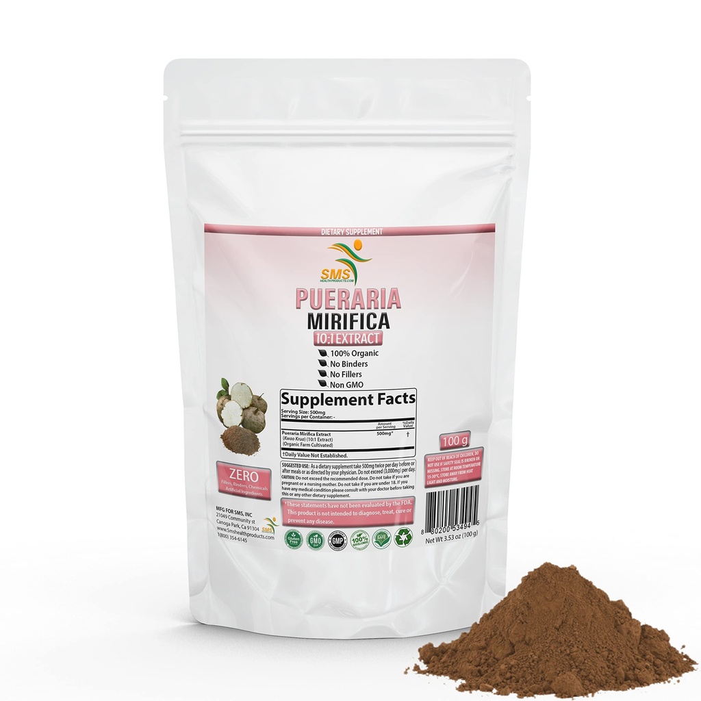 Pueraria Mirifica naturale organico erbe Kwao Krua Kao 10:1 estratto 100g polvere, promuove la salute delle donne supplemento nutrizionale | Non OGM, Gluten | by SMS