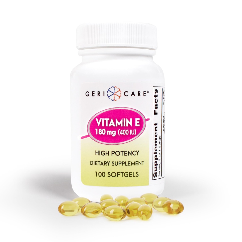 GeriCare capsule di vitamina E ad alta potenza – 400 IU per il supporto cutaneo e immunitario, 180mg | 100 Count | Vitamina E organica per le donne e gli uomini