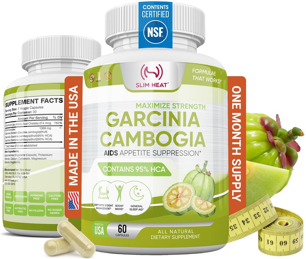 Estratto di Garcinia Cambogia puro al 100% con 95% HCA - Gestisci Cravings Alimentari - Miglior Blocker Carb per le donne e gli uomini - Max Forza Garcinia Cambogia Pillole diete crude Made in USA - 60 capsule di verdure