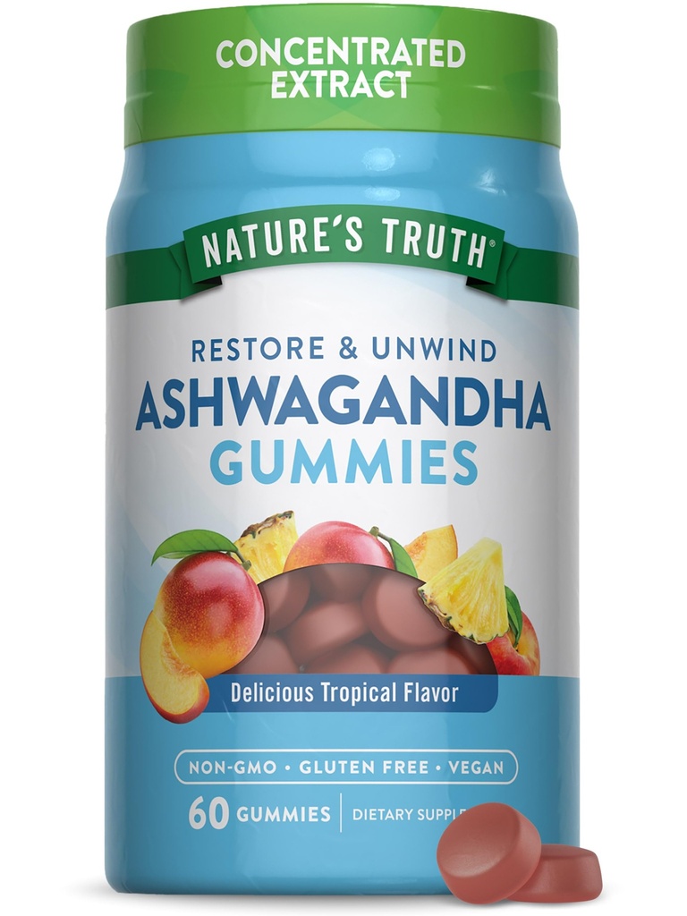 Verità della natura Ashwagandha Gummies | 60 Count | Gummies tropicale | Vegan, Non OGM, & Gluten