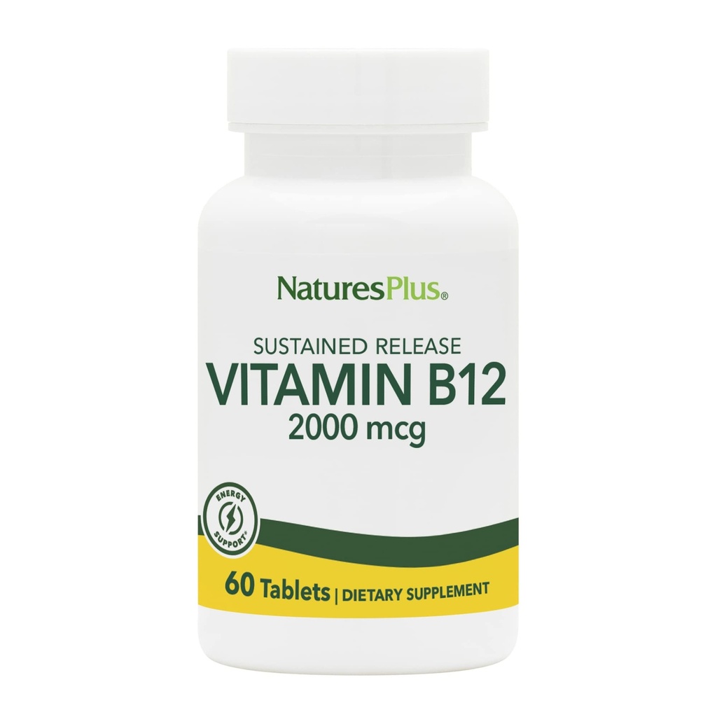 Natures Plus Vitamina B12 (metilcobalamin), rilascio prolungato - 2000 mcg, 60 compresse vegetariane - High Potency Red Blood Cell Support - Natural Energy Booster - Gluten-Free - 60 Serve