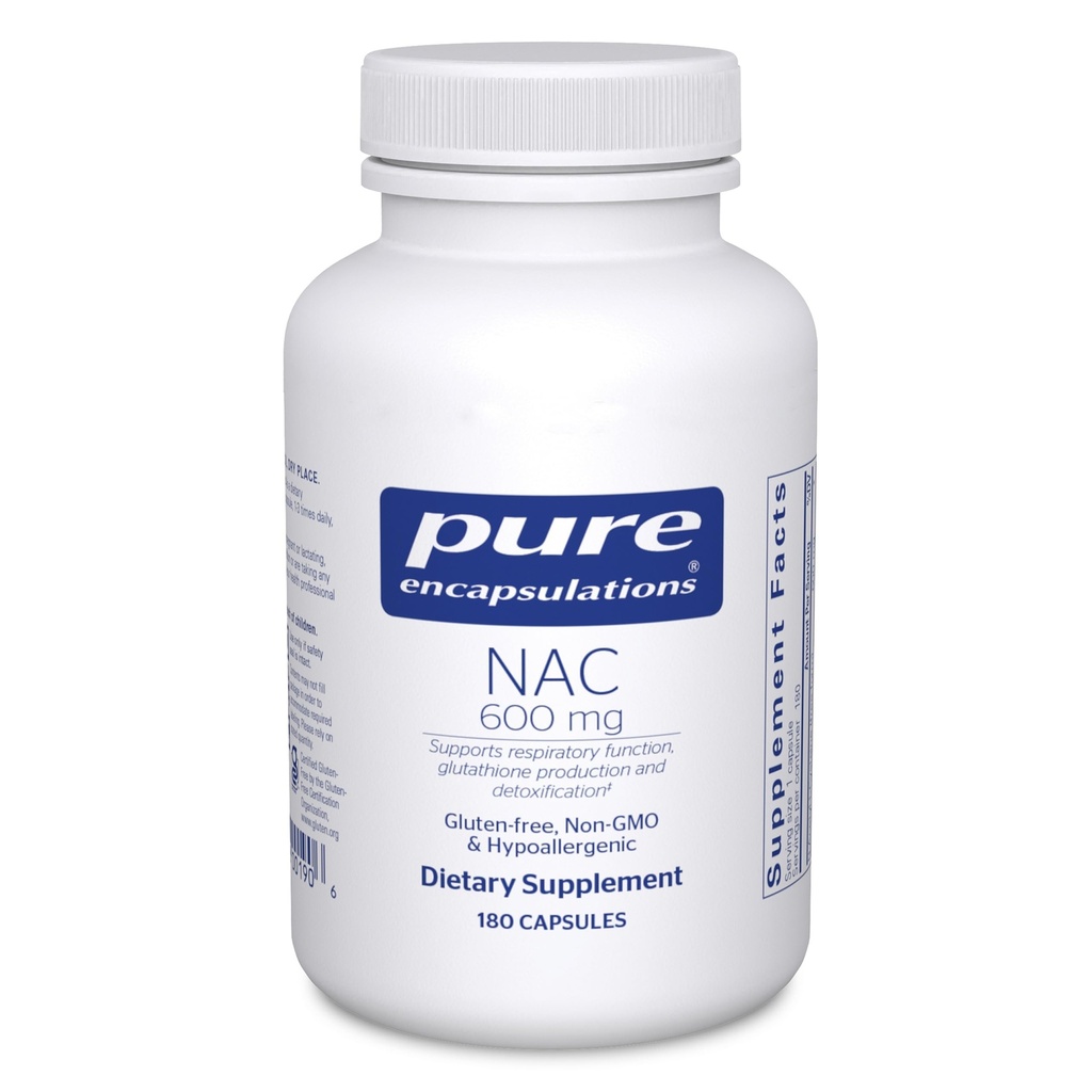 Pure Encapsulations NAC 600 mg - N-Acetyl Cysteine NAC Supplemento per la salute polmonare e il supporto immunitario, Supporto per fegato e antiossidanti* - con Freeform N-Acetyl-L-Cysteine - 180 capsule