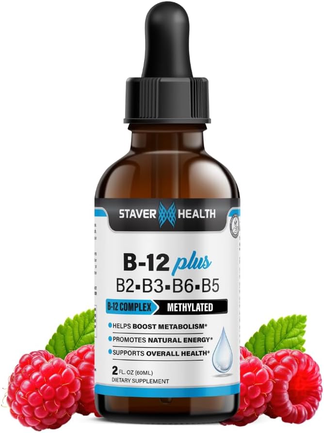 B12 Plus Liquid Vitamina B Complex Supplement - B Complex Vitamin Supplement - 2 mesi di fornitura - Energy Support Supplement - Vegan - Non OGM - Gluten Free - 2 Fl Oz
