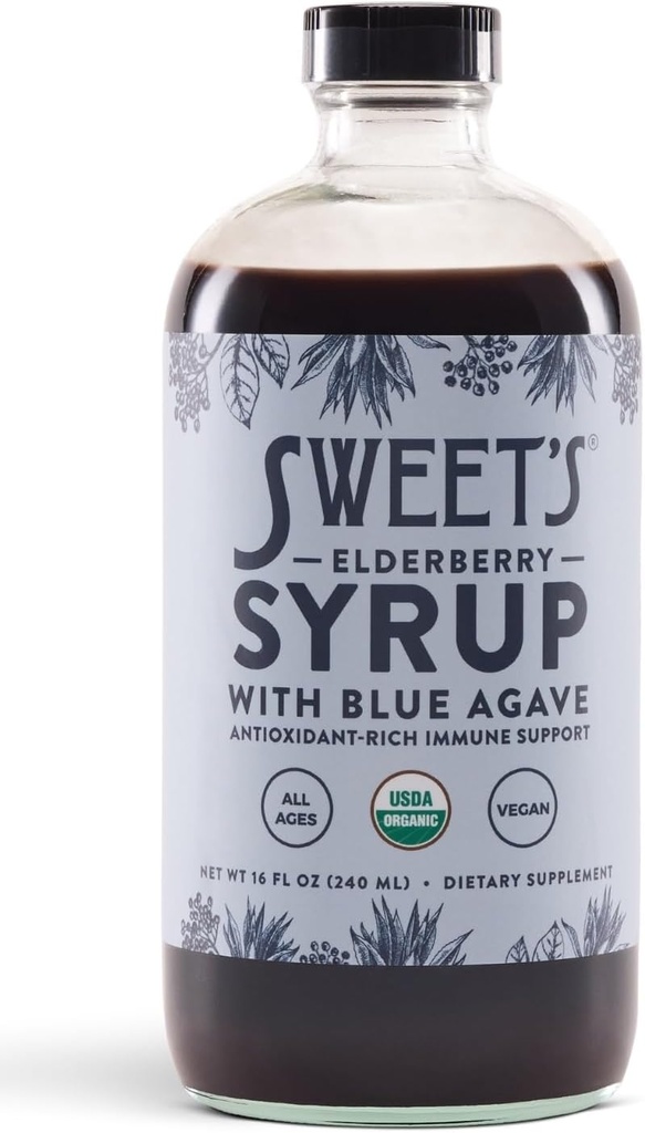Elderberry Syrup con Blue Agave | Supporto Immune | Certificato USDA Organico | Non-GMO | Vegan | Gluten-Free (16 oz)