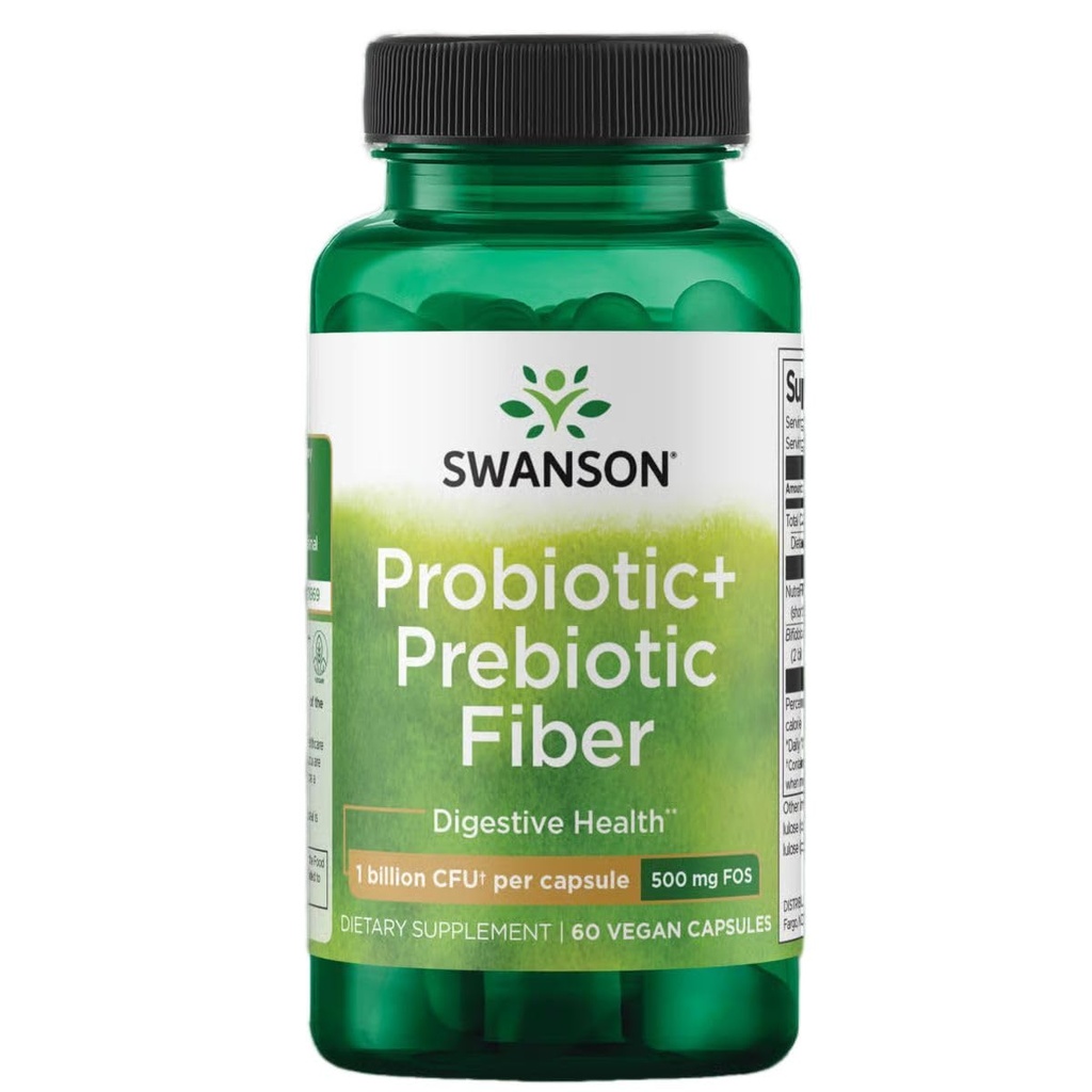 Swanson Prebiotico + Probiotico Fibra - Integratore Naturale Promuovere il Sistema Digestivo & Assistenza Sanitaria Immune - Aids Regolarità & GI Tratta Salute - (60 Capsule, 500 Milioni di CFU Ognuno)
