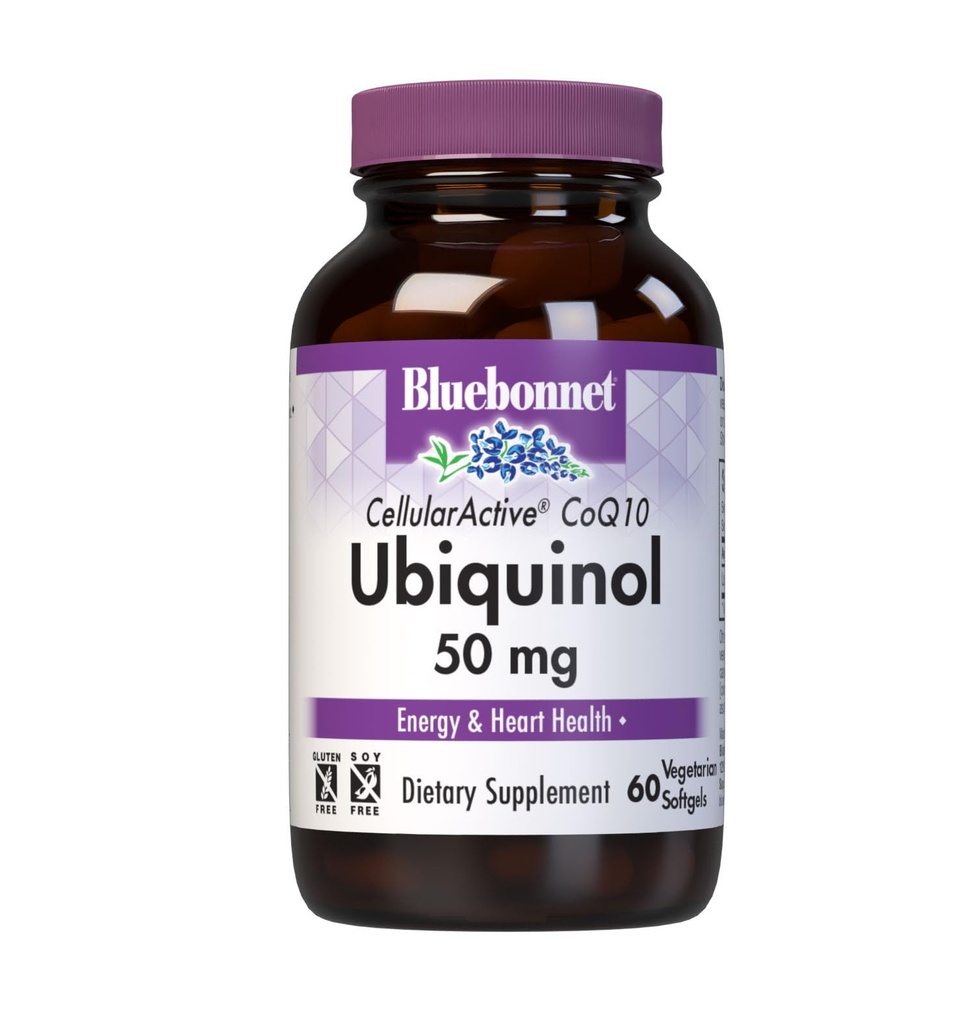 Bluebonnet Nutrition Cellular Active CoQ10 Ubiquinol 50 mg Vegetarian Softgels, Heart Health & Cellular Health, Ubiquinol da Kaneka, Non OGM, Gluten Free, Soy Free, Milk Free, 60 Vegetarian Softgels