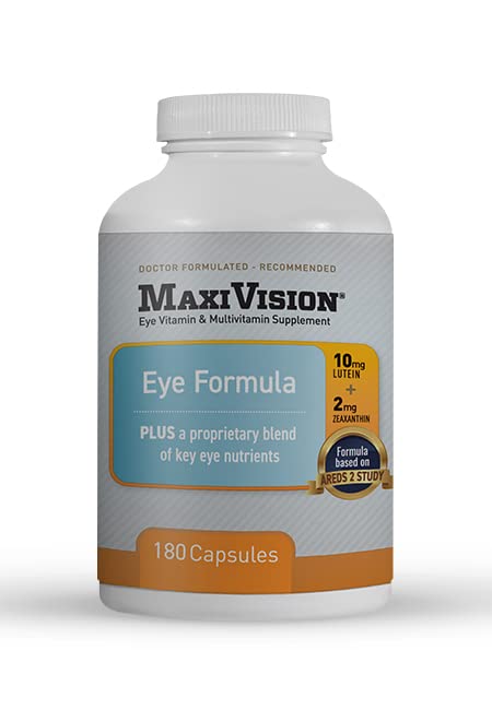 MaxiVision® Eye Formula - Vitamina Occhiale Basata su AREDS 2 Studio - Supporto Maculare Rilato Età (1 B, 180 capsule)