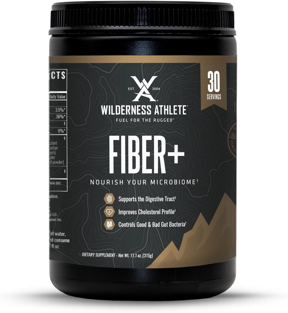 Wilderness Athlete Fiber+ | Supplemento di fibre solubili e insolubili per le donne e gli uomini - Polvere di fibra prebiotica per il supporto digestivo - Miscela di bevanda giornaliera - Polvere alimentare non aromatizzata
