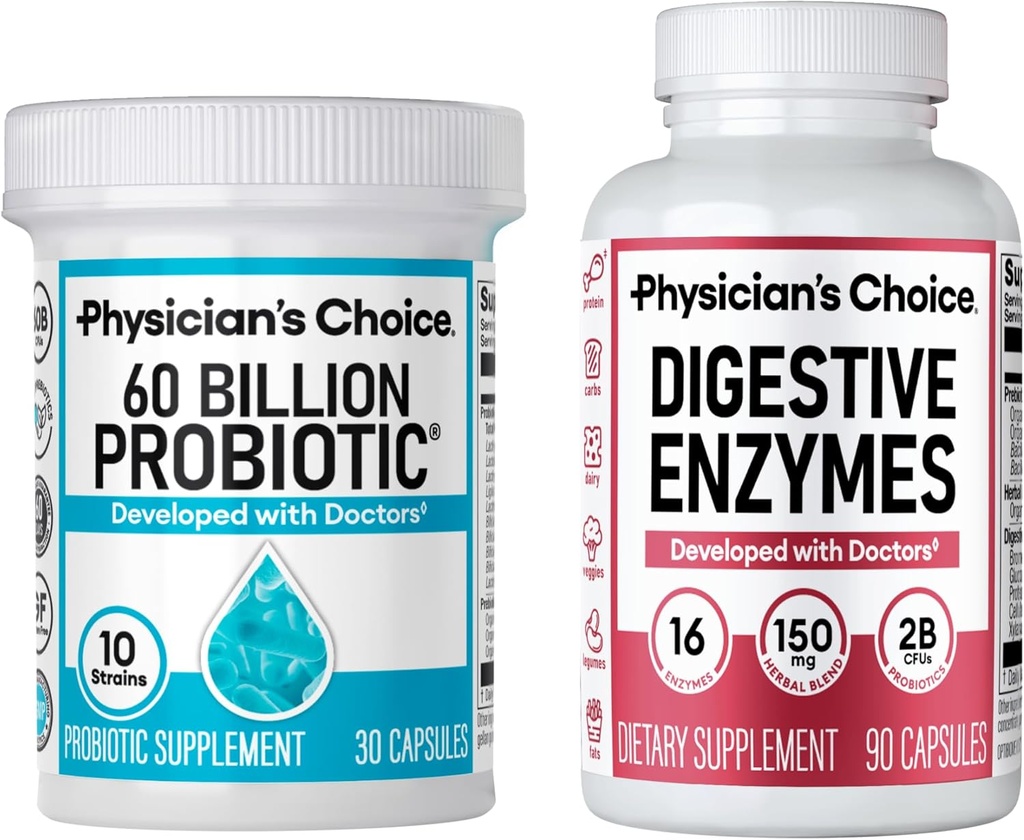 CHOICE del medico - Bundle ottimale per la salute del fegato: 60 miliardi di probiotici + enzima digestivo 90ct per il comfort digestivo e il supporto immunitario