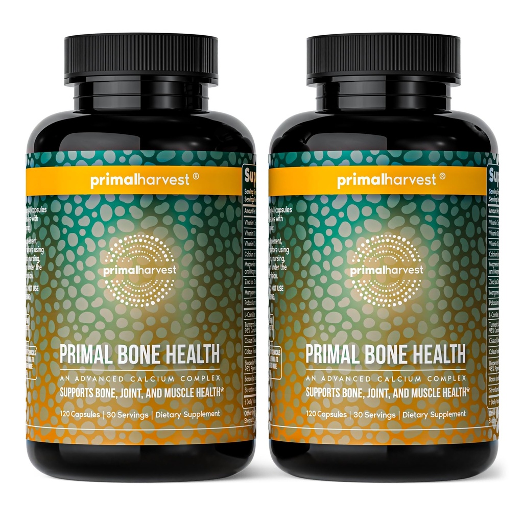 Primal Harvest 2 Pack, Primal Bone Health Calcium Carbonate Bone Health Complex per gli uomini e le donne con calcio, magnesio, zinco, manganese, potassio, & L-carnitina (240 capsule)