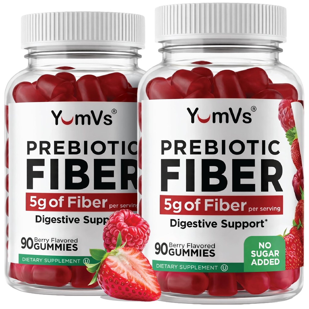 Yum-Vs - Prebiotici Fibra Gummies per Adulti & Bambini - 5g Digestivo Aid Gummy Fiber Supplemento - Keto Friendly Prebiotic Daily Fiber Supplemento per Donne & Uomini - No Sugar Aggiunto Fibra Dietetica (90 Conte)