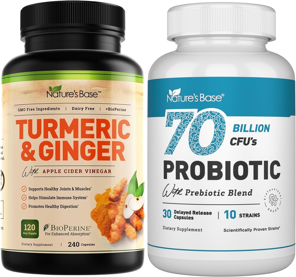 Natural's Base Turmeric & Ginger 240 ct + Probiotici 70 miliardi di CFU 30 c