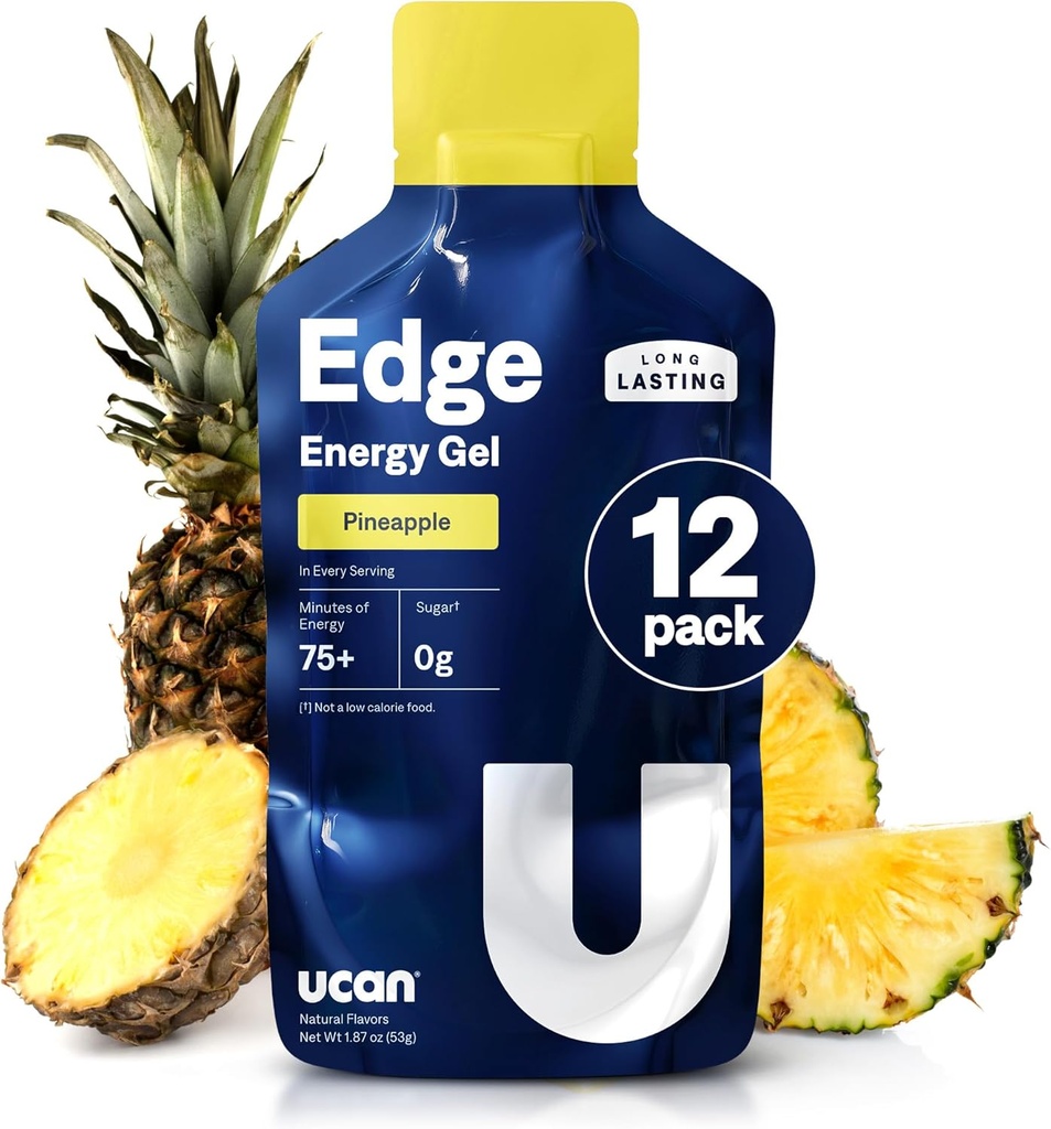 UCAN Edge Energy Gel Shots, Ananas (12, 1,87 Ounce Packets) per la corsa, la formazione, allenamenti, fitness, ciclismo, Crossfit | Sugar-Free, Vegan, & Keto Friendly Energy Supplement