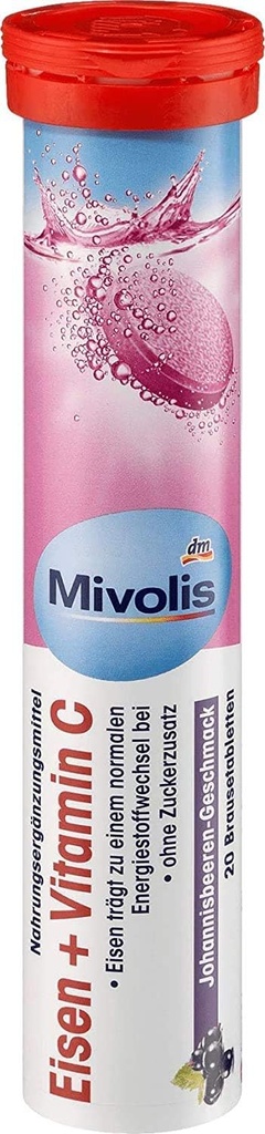 Mivolis Iron + Vitamina C effervescente Compresse - Integratori alimentari 1 Confezione x 20 pz | Germania